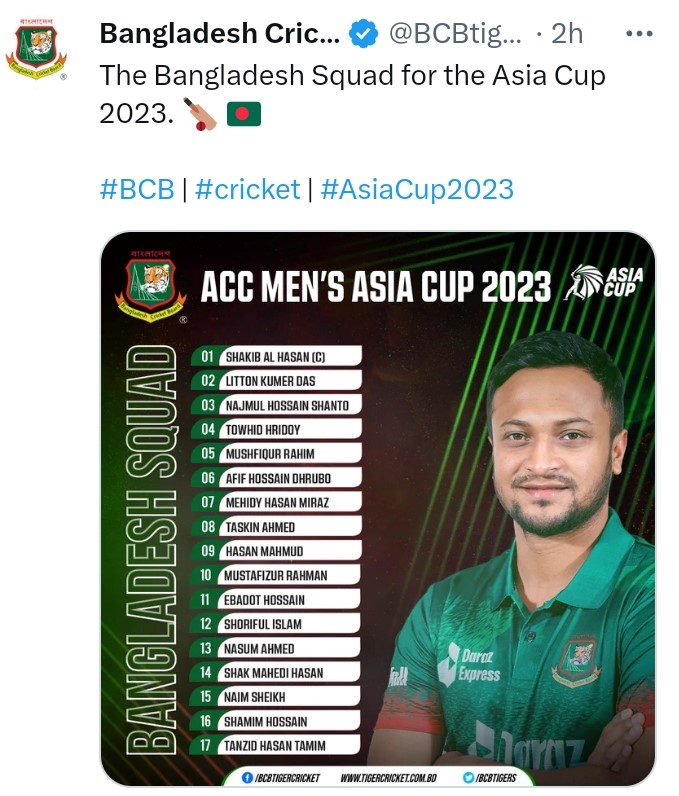 Asia Cup Bangladesh Squad 2023